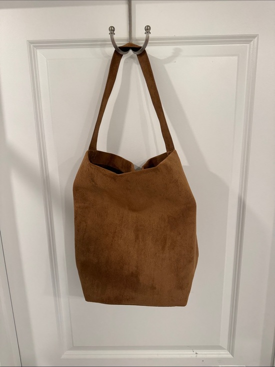Handbags - Faux Suede Tote Bag in Brown - Unbranded